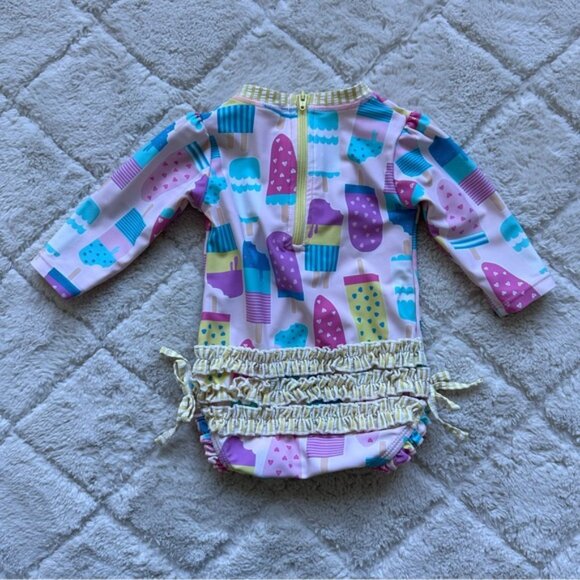 Ruffle Butts | "Ice Cream Social" Long Sleeve Ruffle Swimsuit | Size 3-6 Months - Picture 3 of 7